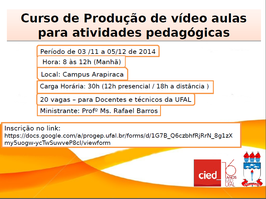 Estão abertas as inscrições para o  Curso de Vídeo Aula